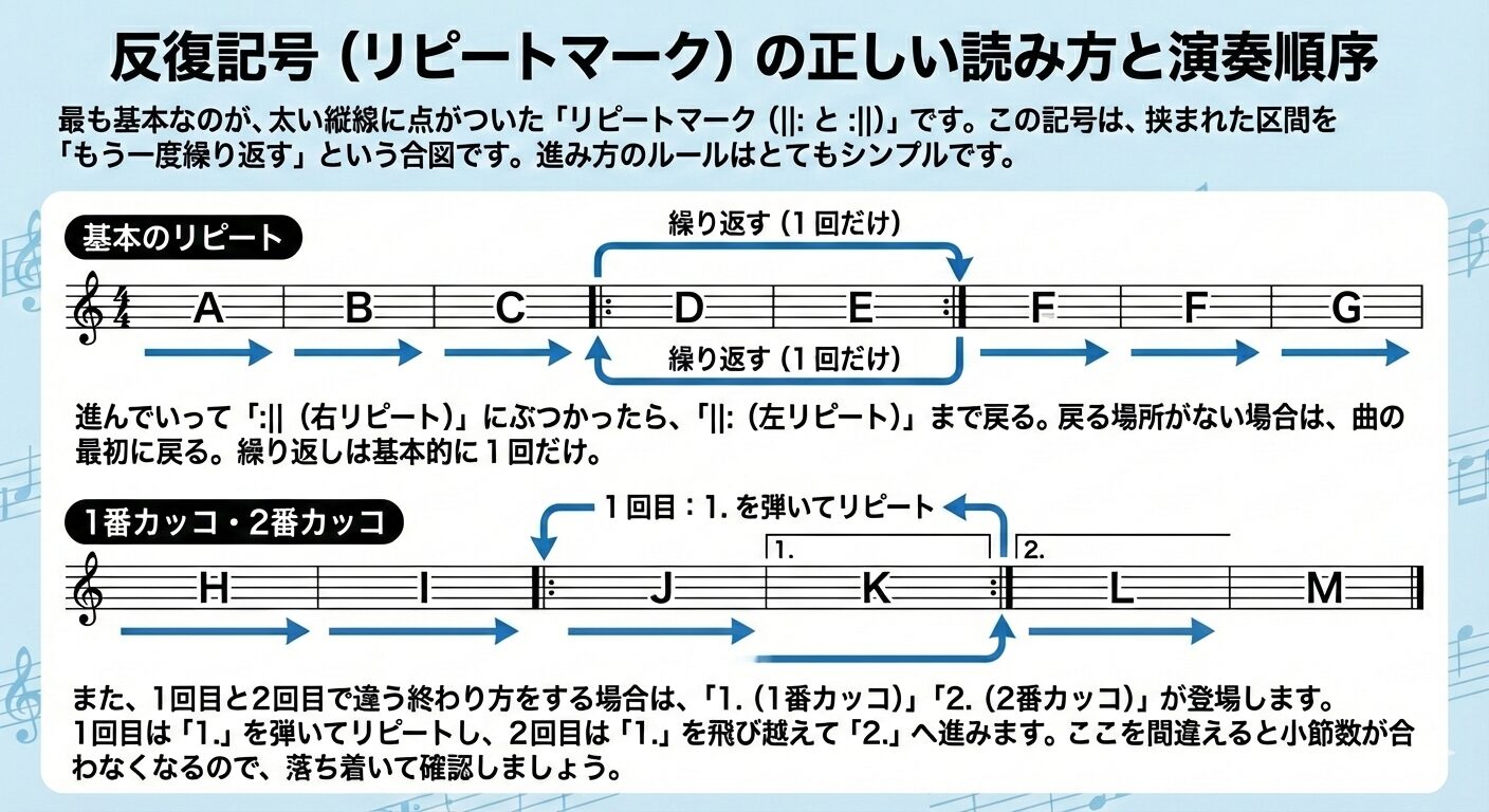 反復記号（リピートマーク）の正しい読み方と演奏順序