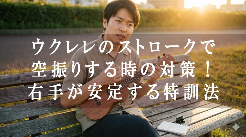 ウクレレのストロークで空振りする時の対策！右手が安定する特訓法