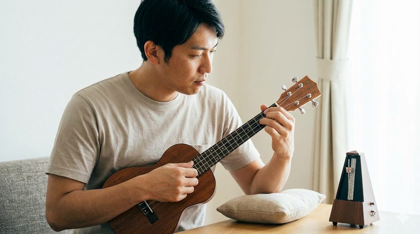ウクレレのストロークで空振りを防ぐ右手トレーニング