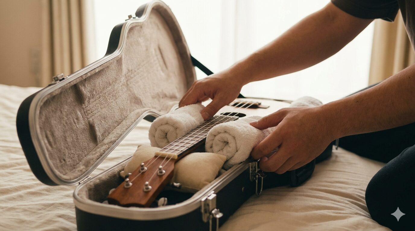 飛行機でのウクレレ破損を防ぐパッキングの工夫